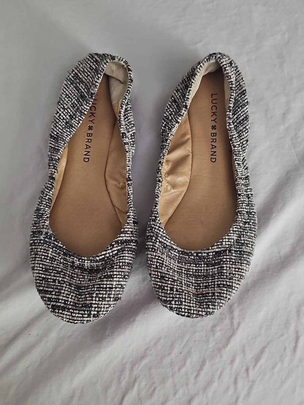 Lucky Brand Black & White Tweed NWOT Slip-On Ballet Flats